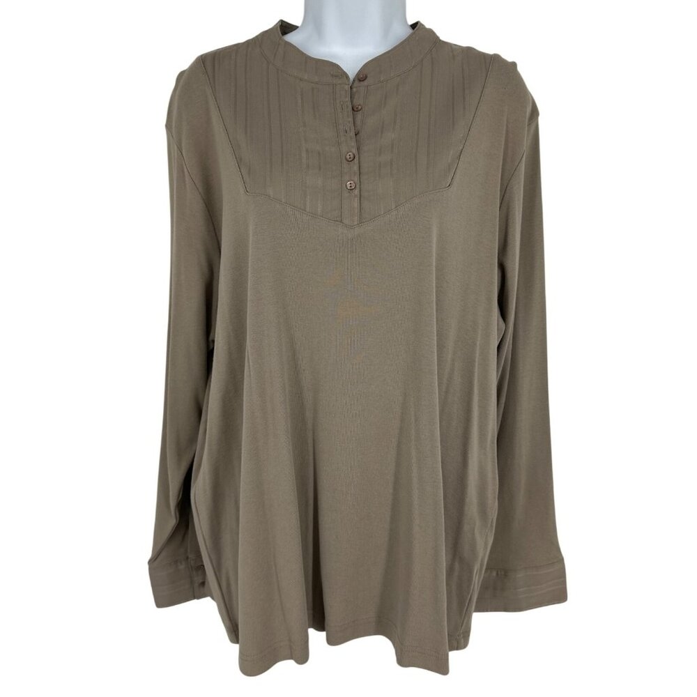 C.J. Banks Taupe Long Sleeve Blouse With Button Placket & Cuffed Sleeves Size 2X